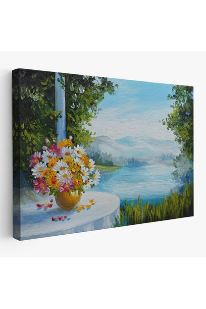 Yaz Deniz Manzarası Yağlıboya Görünüm Dekoratif Kanvas Duvar Tablosu-3498