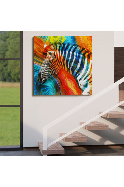 Renkli Zebra Yağlıboya Görünüm Dekoratif Kanvas Duvar Tablosu-5843