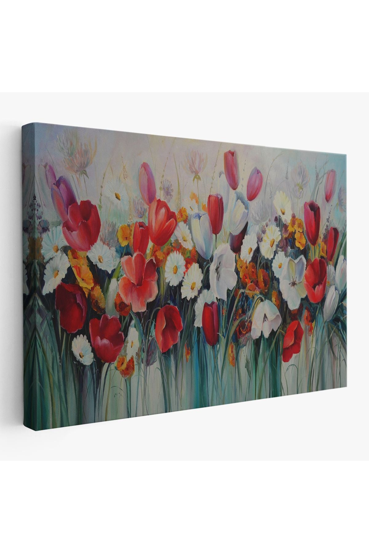 Kır Çiçekleri Yağlıboya Görünüm Dekoratif Kanvas Duvar Tablosu-3581