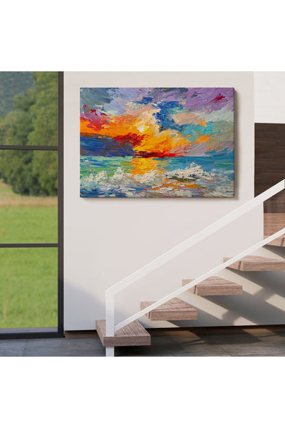 Denizde Gün Batımı Yağlıboya Görünüm Dekoratif Kanvas Duvar Tablosu-3525