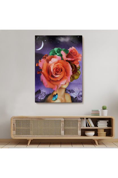 Gül Başlı Kadın Modern Sanat Tablosu-5998