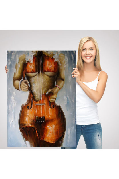 Violin Kadın Kanvas Duvar Tablosu, Kadın Keman Sanatı, Suluboya Tuval-5229