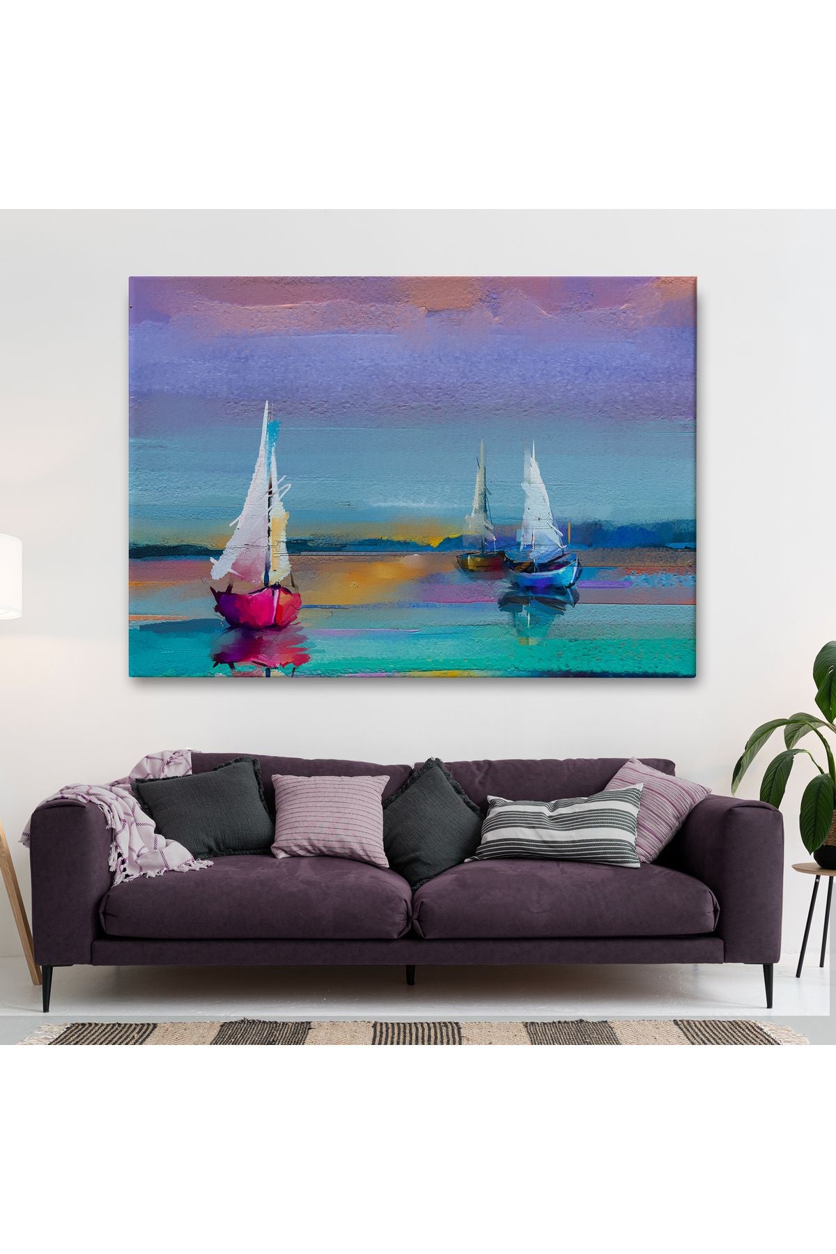 Renkli Deniz Üzerindeki Yelkenliler Duvar Tablosu-3728