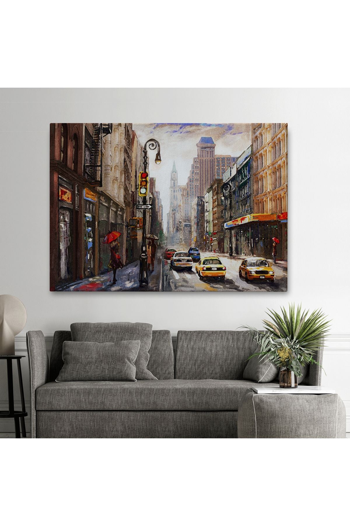 New York Sokakları Ve Sarı Taksi Yağlıboya Görünüm Tablo-3550