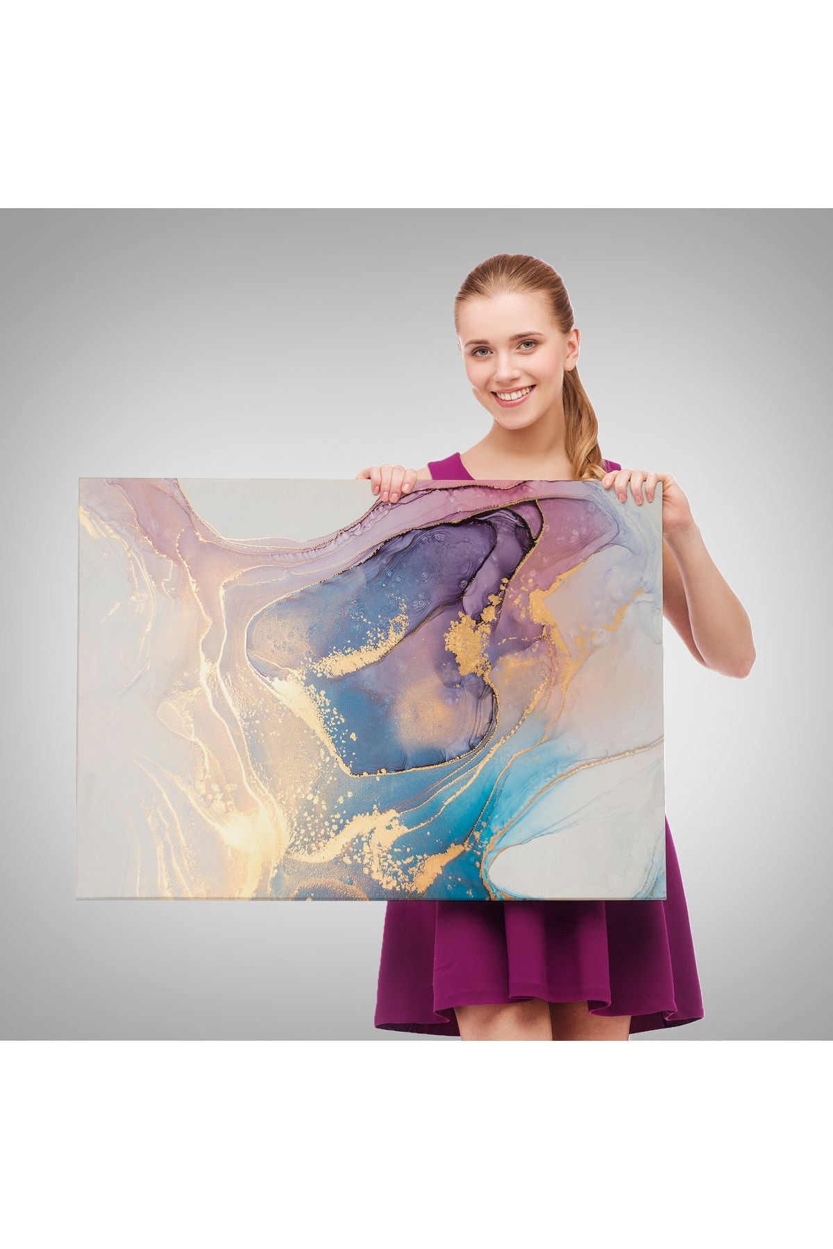 Mürekkep ve Alkol Elementleri ile Mermer Deseni Verilmiş Kanvas Tablo-5039