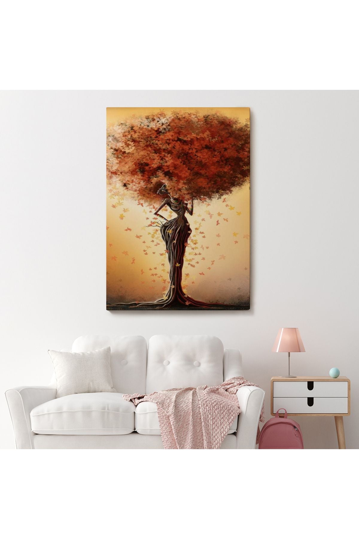 Dekoratif Duvar Tablosu-Afrikalı Ağaç Kadın ve Yaprak Saçları Kanvas Tablo 6313