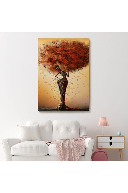 Dekoratif Duvar Tablosu-Afrikalı Ağaç Kadın ve Yaprak Saçları Kanvas Tablo 6313