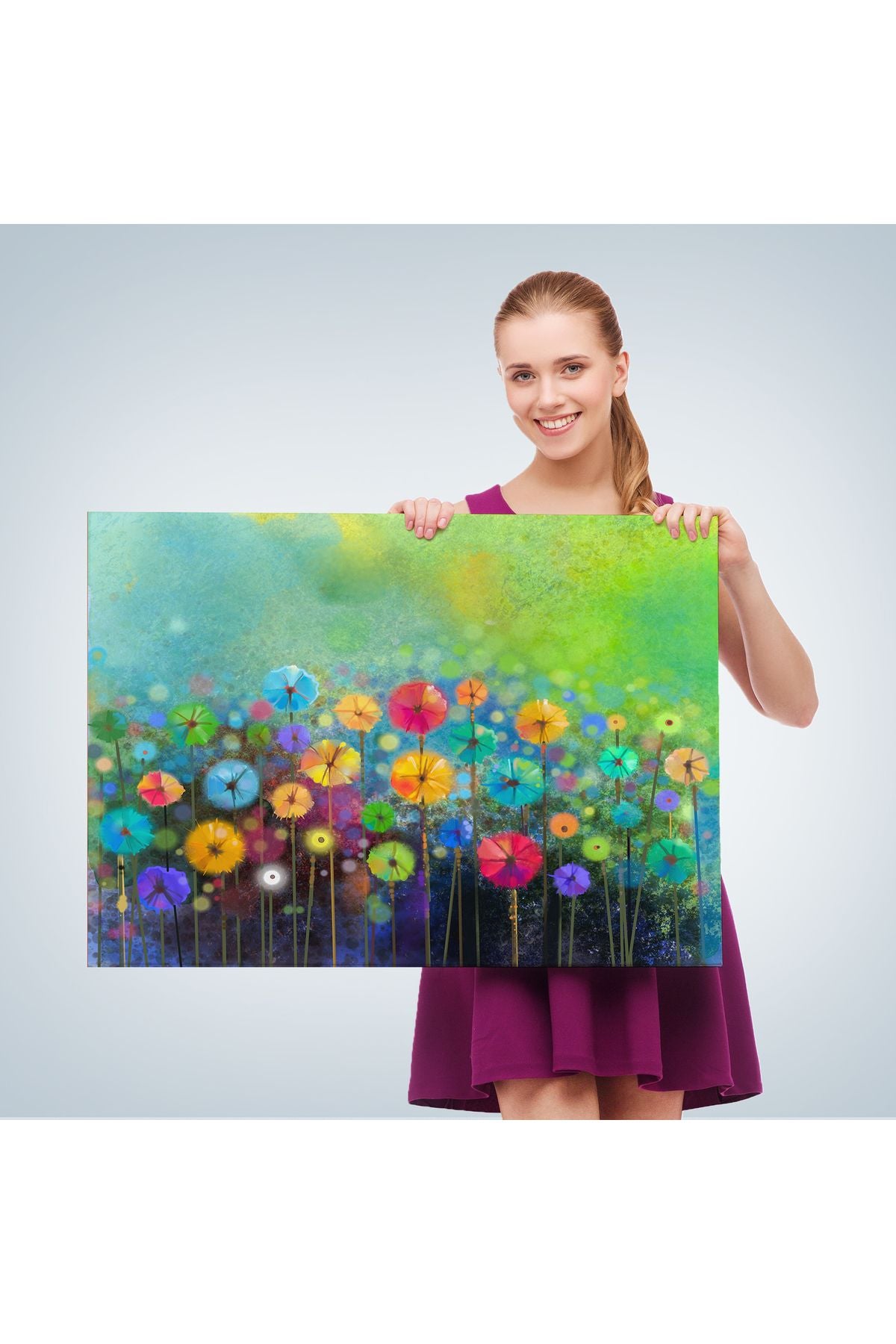 Soyut Çiçekler Suluboya Görünüm Dekoratif Kanvas Duvar Tablosu-3467