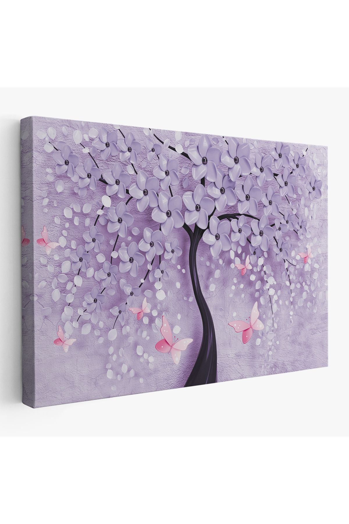 Mavi İnci Çiçekler ve Kelebekler Dekoratif Kanvas Duvar Tablosu-3738