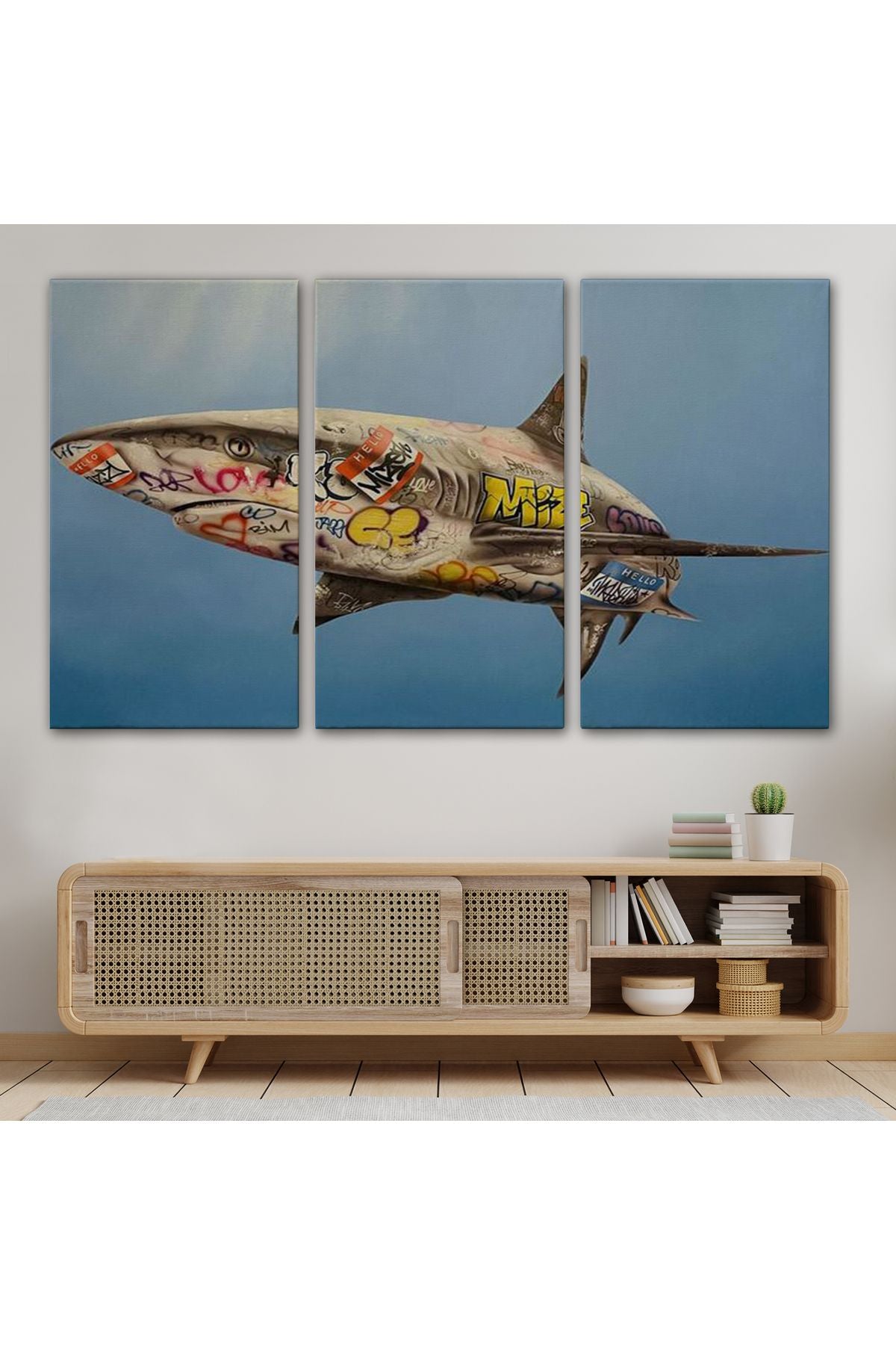 Graffiti Köpek Balığı Kanvas, Pop Art Tablo-5416