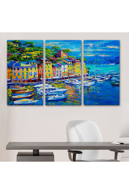 Liman Tekneleri Yağlıboya Görünüm Dekoratif Kanvas Duvar Tablosu-3461
