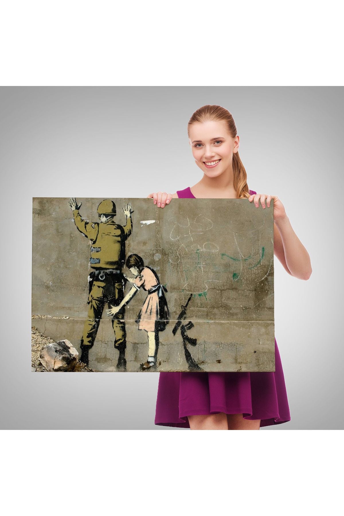 Bansky'nin Askeri Arayan Küçük Kız Eseri Kanvas Tablo-5013