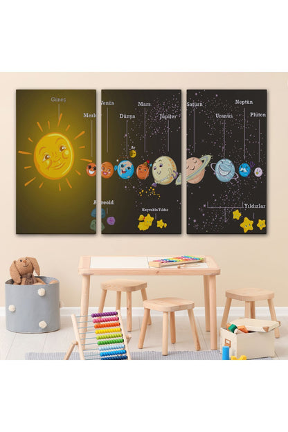 Dekoratif Kanvas Tablo-Gezegenler ile Güneş Sistemi Duvar Tablosu 6641