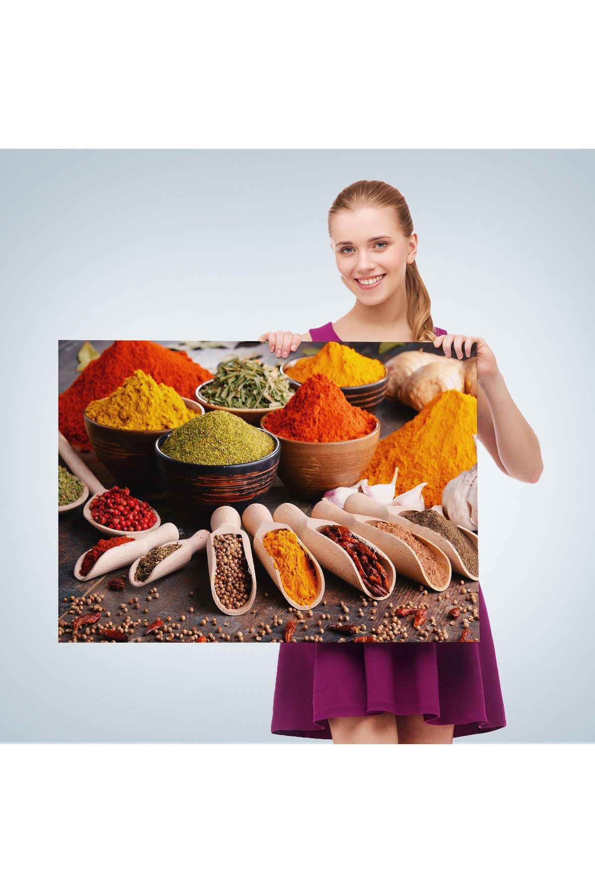 Mutfak Masasın da Baharatlar Dekoratif Kanvas Duvar Tablosu-3518