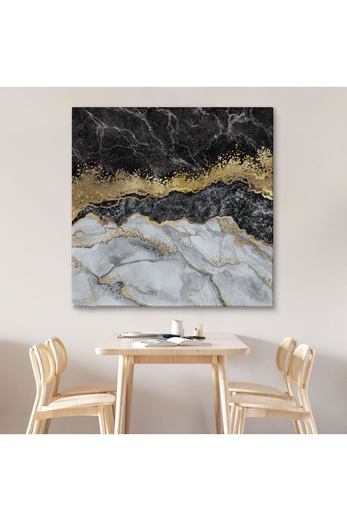 Siyah ve Gold'un Mükemmel Uyumu Mermer Görünümlü Modern Kanvas Tablo-5070