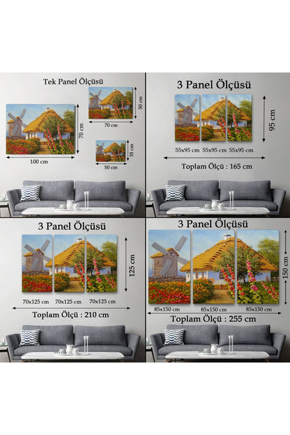 Köy Evi Manzarası Yağlıboya Görünüm Dekoratif Kanvas Duvar Tablosu-3654