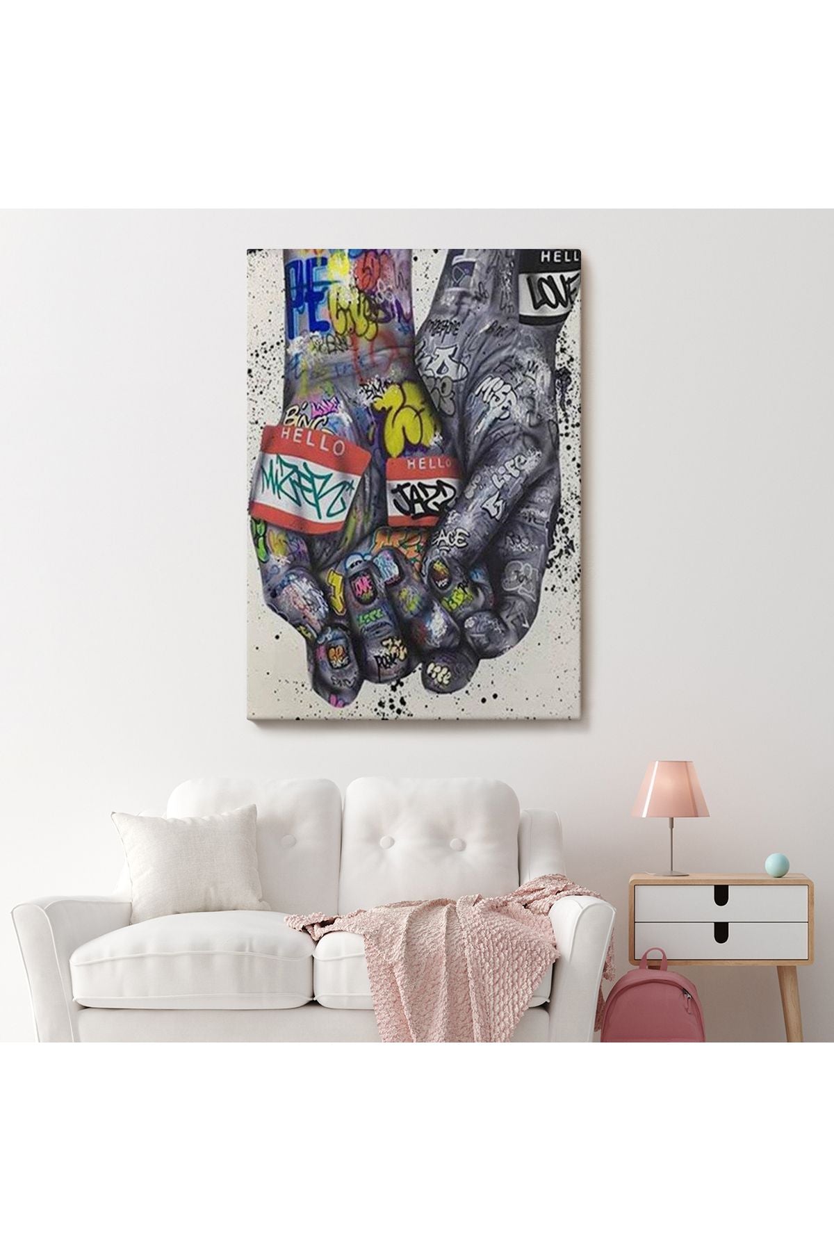 Banksy Tarzı Kanvas Duvar Sanatı, Graffiti El Duvar Posteri Kanvas Tablo-5311