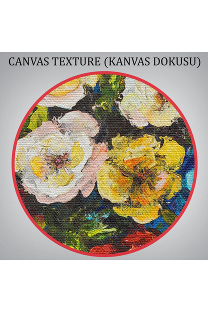 Çiçek Buketi Yağlıboya Görünüm Dekoratif Kanvas Duvar Tablosu-3515