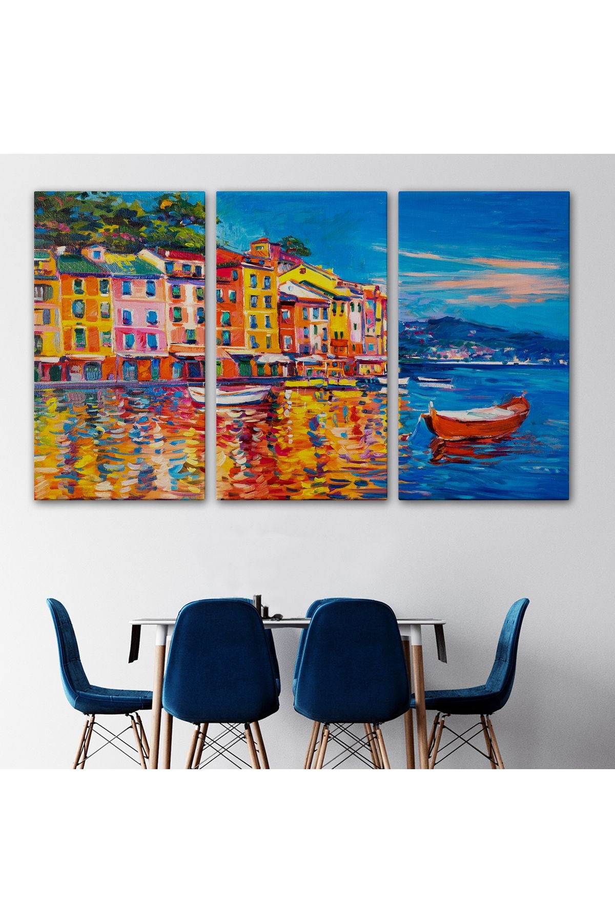 Deniz de Tekneler Yağlıboya Görünüm Dekoratif Kanvas Duvar Tablosu-3457