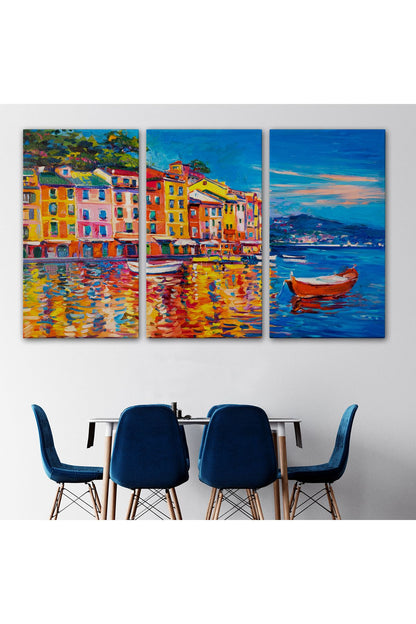 Deniz de Tekneler Yağlıboya Görünüm Dekoratif Kanvas Duvar Tablosu-3457