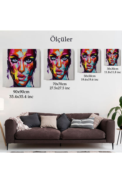 Soyut Renkli Kadın Yağlıboya Görünüm Dekoratif Kanvas Duvar Tablosu-5836