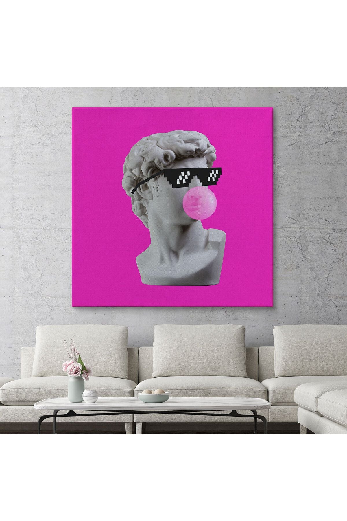 Piksel Gözlüklü David'in Kafasının Alçı Heykeli Kanvas Tablo, Pop Art-5064