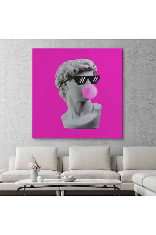 Piksel Gözlüklü David'in Kafasının Alçı Heykeli Kanvas Tablo, Pop Art-5064