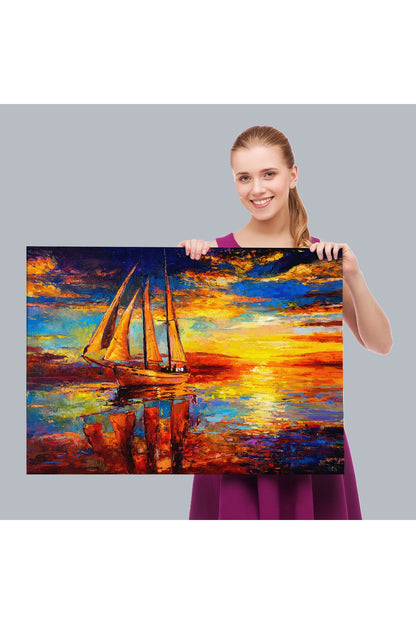 Deniz ve Yelkenli Manzarası Yağlıboya Görünüm Dekoratif Kanvas Duvar Tablosu-3708