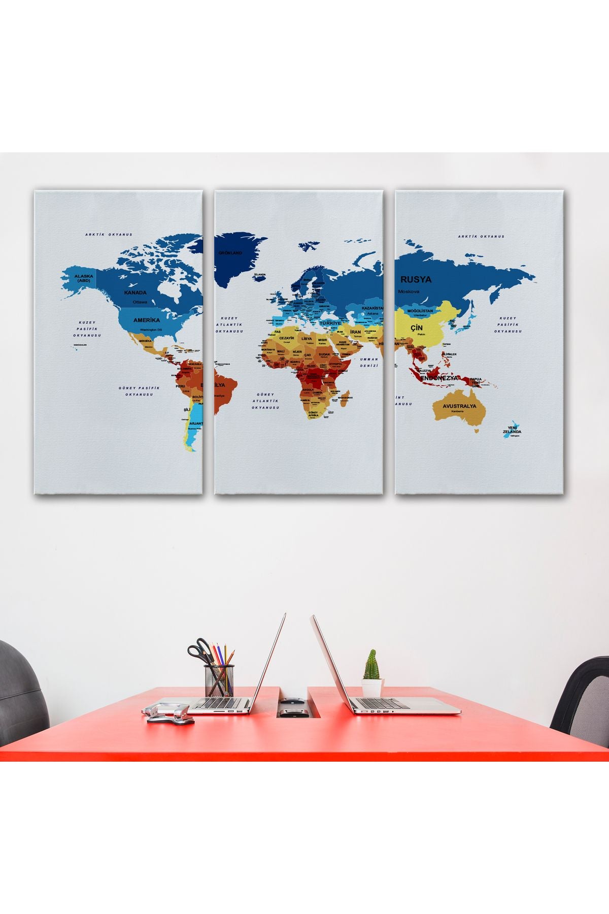 Türkçe Dünya Haritası Dekoratif Kanvas Tablo Ülke ve Başkentli 1492