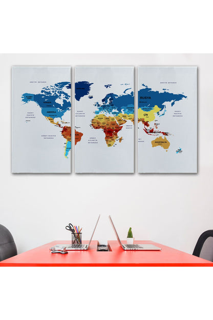 Türkçe Dünya Haritası Dekoratif Kanvas Tablo Ülke ve Başkentli 1492