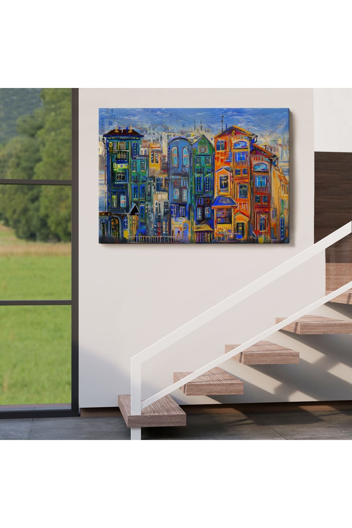 Hollanda Evleri Yağlıboya Görünüm Dekoratif Kanvas Tablo-3442