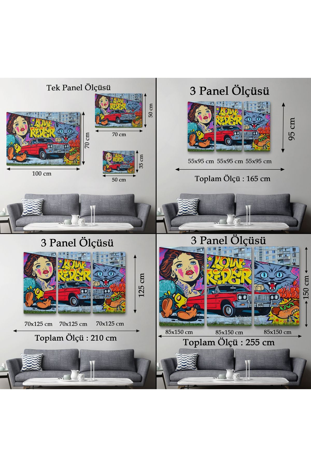 Grafiti İle Yapilmiş Retro Kırmızı Araba Kanvas Tablo-5027