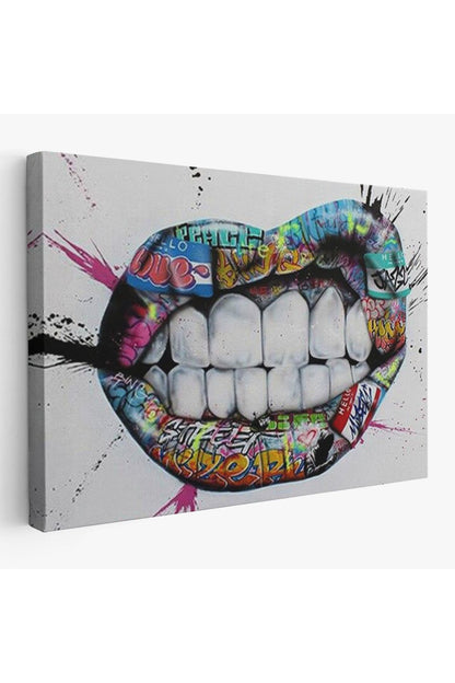 Mst seri001 Renkli Dudak Graffiti Kanvas Tablo, Banksy Sokak Sanatı-5413