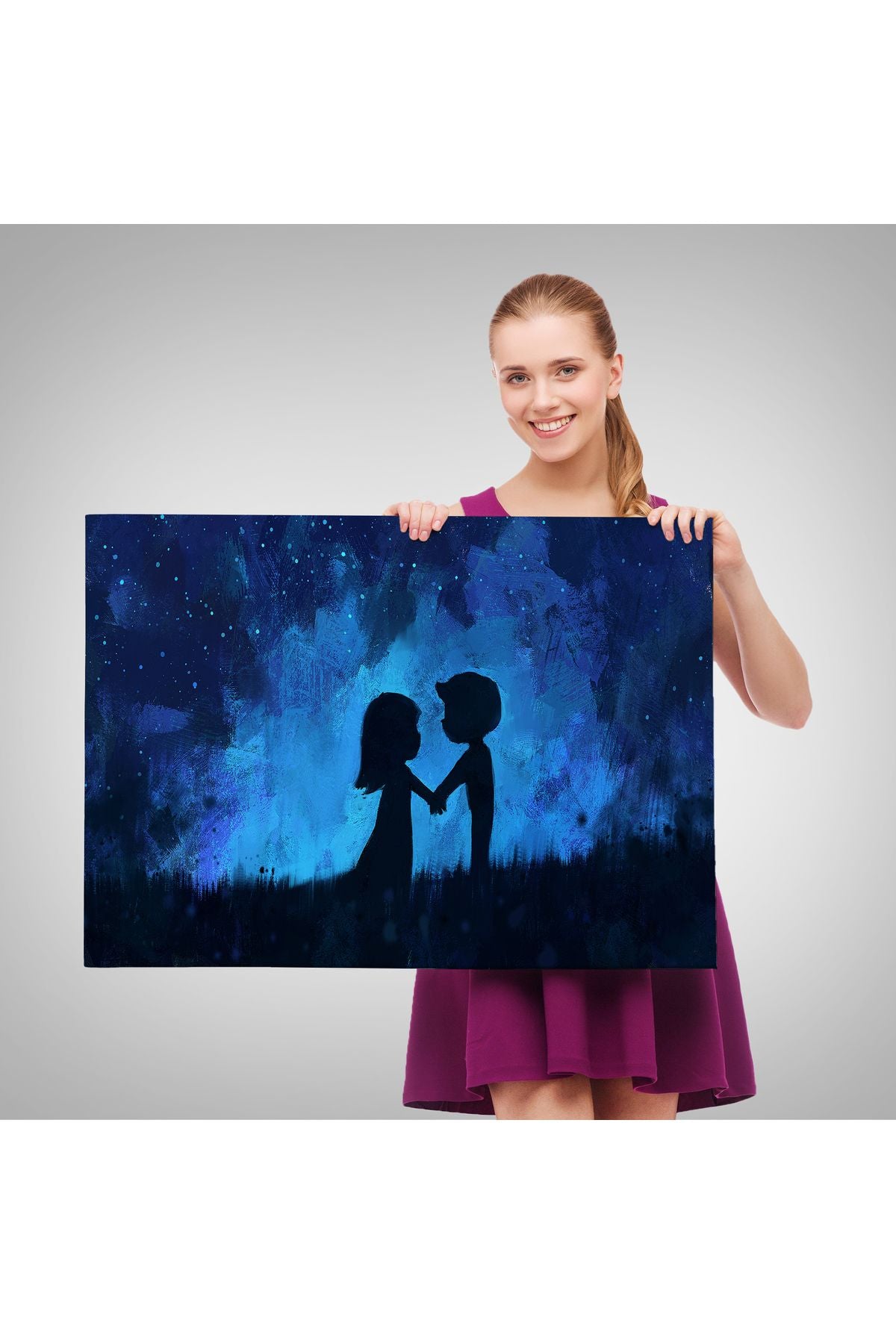 Ay Işığındakı Küçük Aşıklar Dekoratif Duvar Tablosu-3486