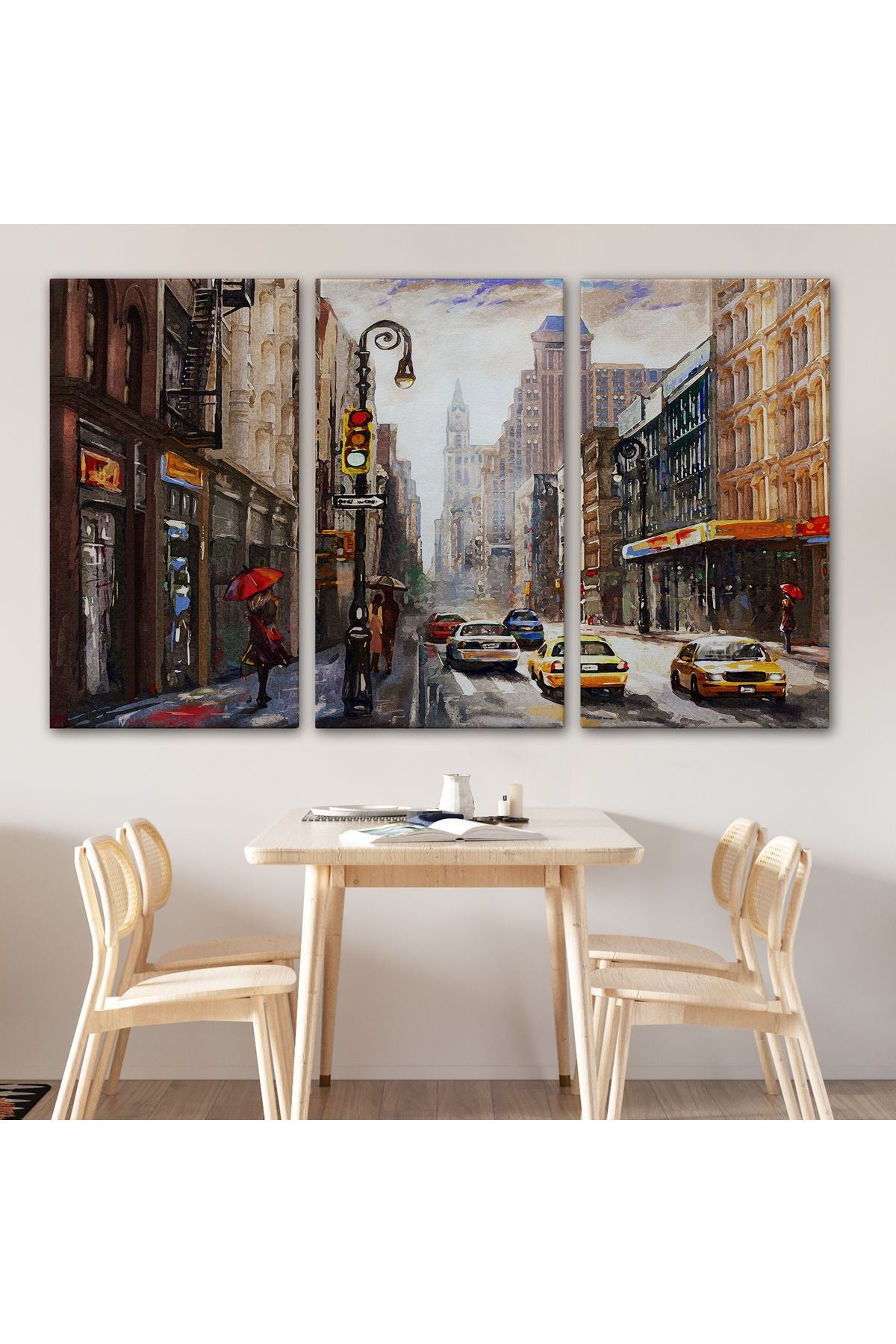 New York Sokakları Ve Sarı Taksi Yağlıboya Görünüm Tablo-3550