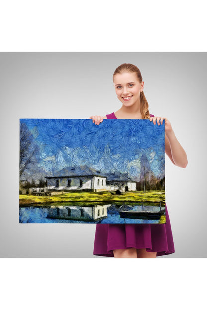 Göl Kenarındaki Köy Evi Dekoratif Duvar Tablosu-3528