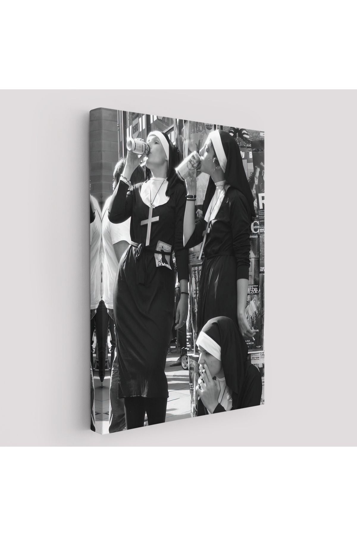 Asi Rahibeler Kanvas Tablo, İçme ve Sigara Parodisi, Siyah Beyaz Sokak Sanatı-5215