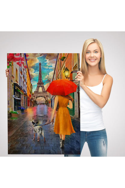 Eyfel Kulesine Yürüyen Kadın Yağlıboya Görünüm Dekoratif Kanvas Duvar Tablosu-5950