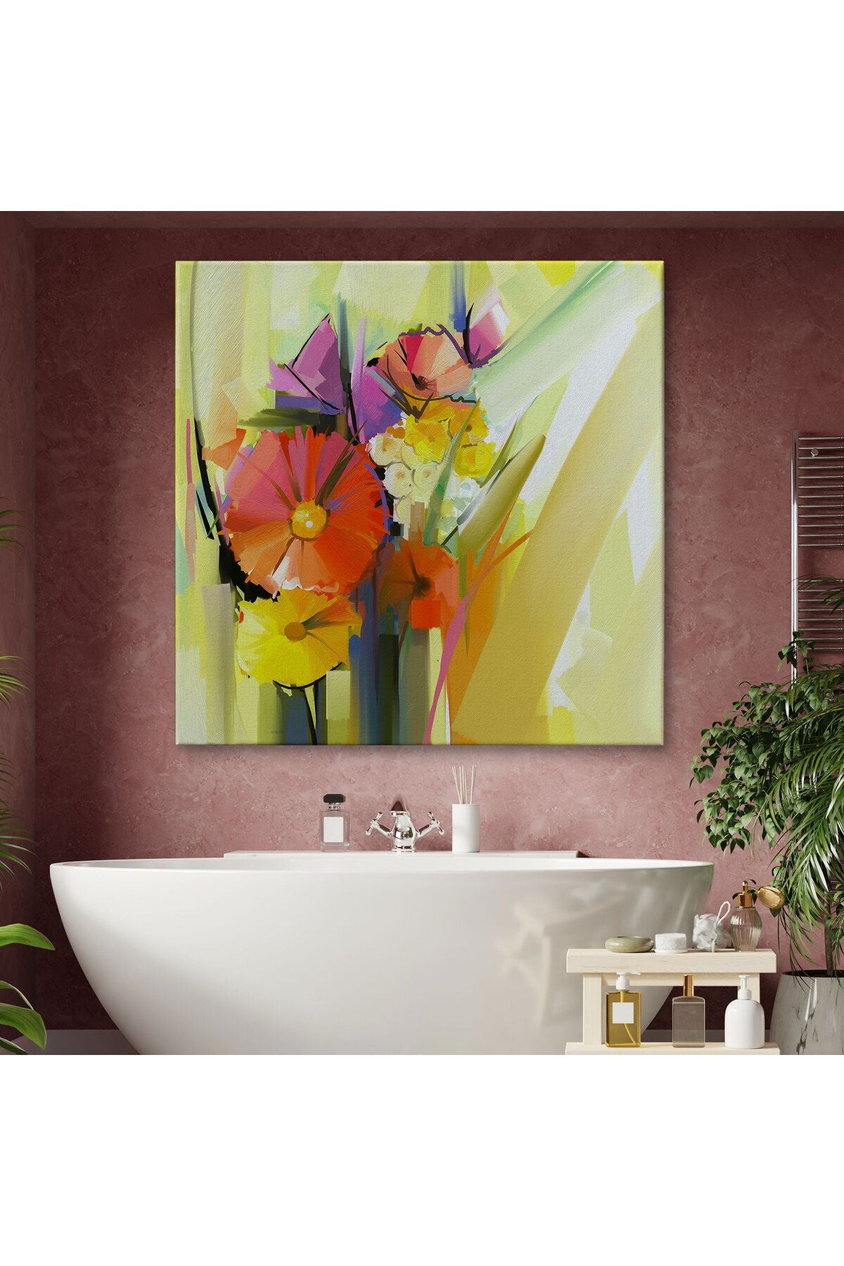 Soyut Çiçekler Yağlıboya Görünüm Dekoratif Kanvas Duvar Tablosu-5826