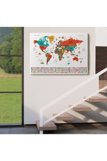 YB HG Türkçe Dünya Haritası Ülke Bayrak ve Başkentli Kanvas Tablo 1922