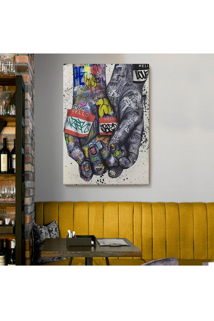 Banksy Tarzı Kanvas Duvar Sanatı, Graffiti El Duvar Posteri Kanvas Tablo-5311