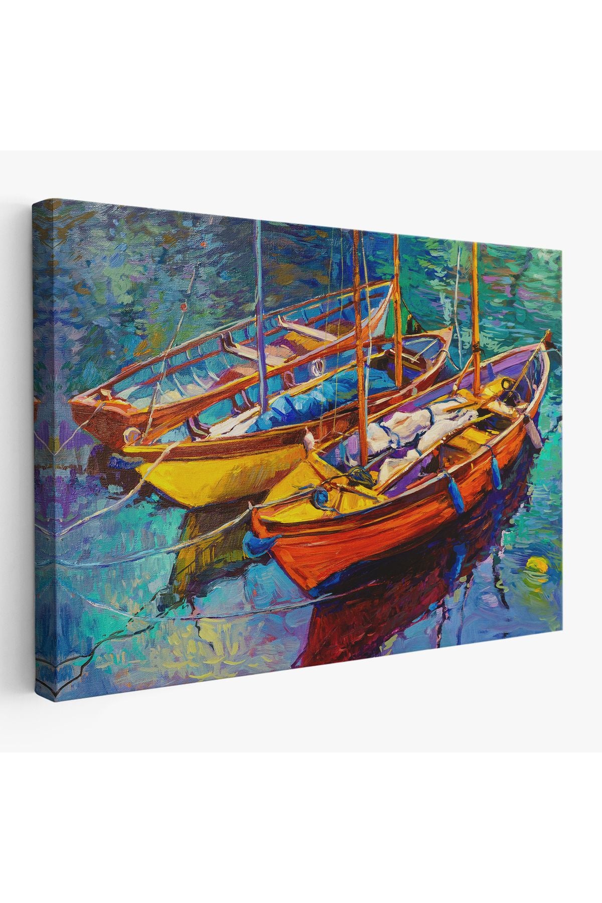 Okyanus Üzerinde Gün Batımı Tekne ve Deniz Kanvas Duvar Tablosu-1194