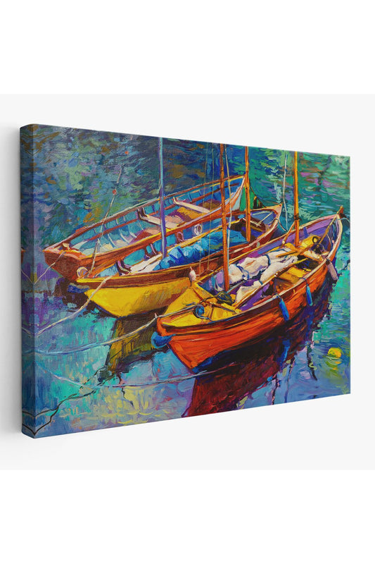 Okyanus Üzerinde Gün Batımı Tekne ve Deniz Kanvas Duvar Tablosu-1194