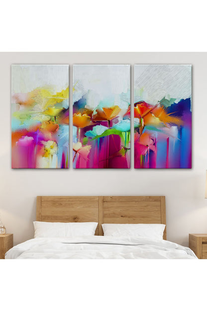 Soyut Çiçekler Yağlıboya Görünüm Dekoratif Kanvas Duvar Tablosu-3562