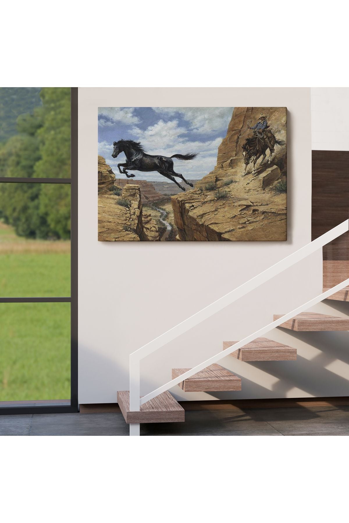 Atı Yakalamaya Çalışan Kavboy Tablosu-6537