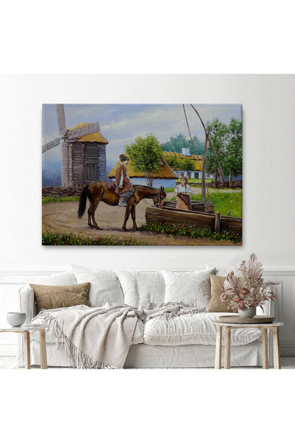 Köy Manzarası Yağlıboya Görünüm Dekoratif Kanvas Duvar Tablosu-3737