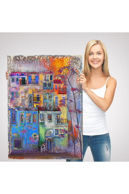 Dekoratif Duvar Tablosu-Suluboya Görünüm Hollanda Evleri Kanvas Tablo 5926
