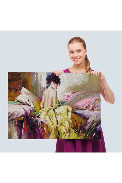 Yalnız Kadın Pastelboya Görünüm Dekoratif Kanvas Duvar Tablosu-3766