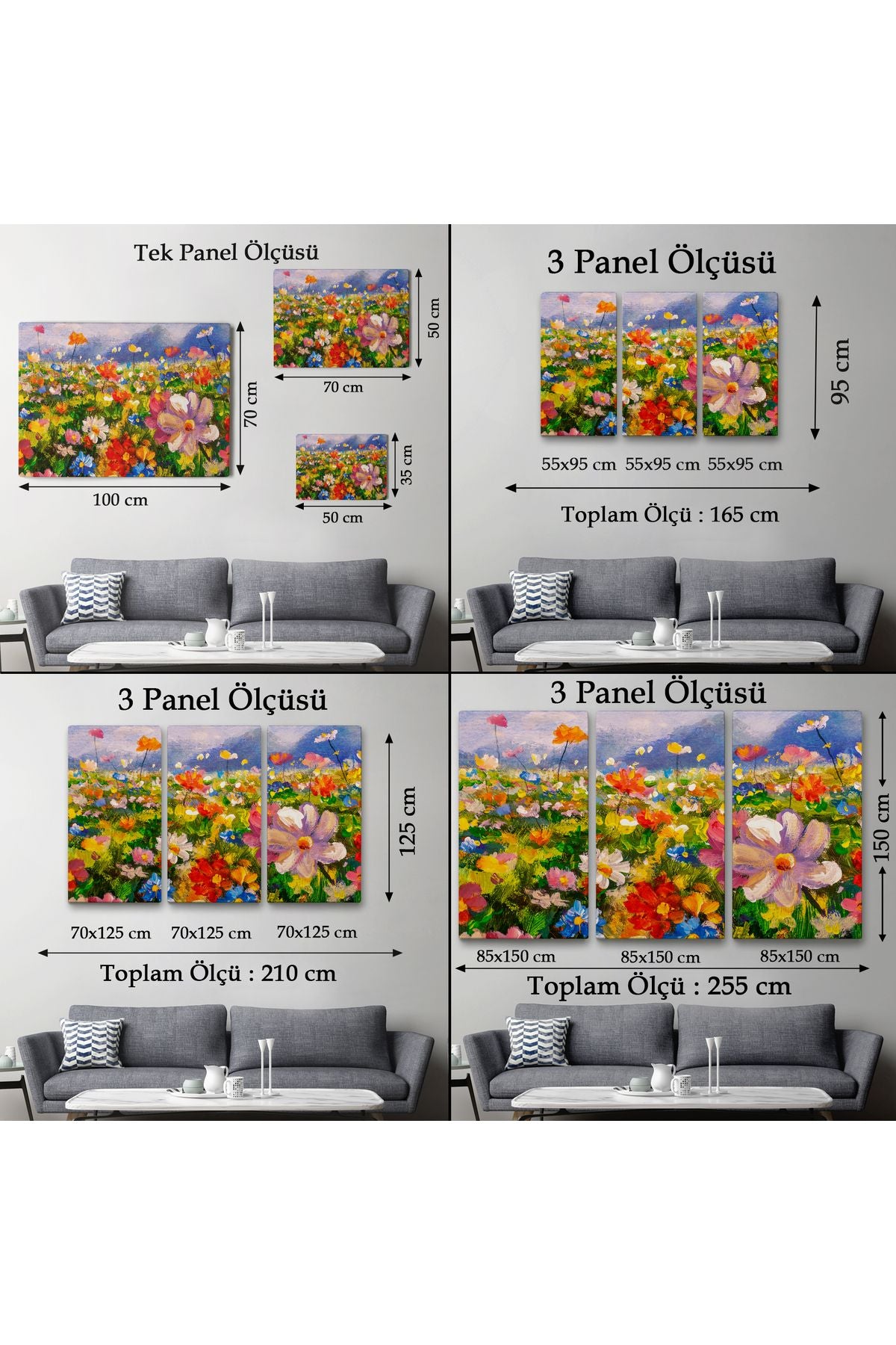 Kır Çiçekleri Yağlıboya Görünüm Dekoratif Kanvas Duvar Tablosu-3740