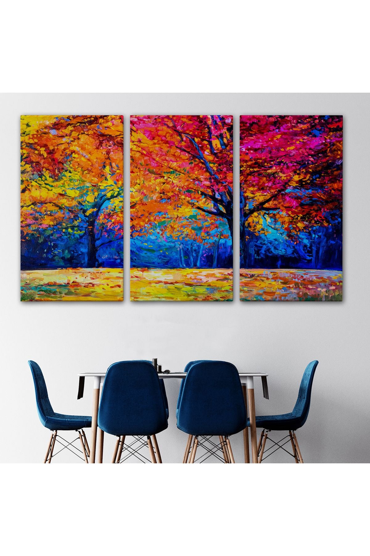 Sonbahar Ağaçları Yağlıboya Görünüm Dekoratif Kanvas Duvar Tablosu-3459